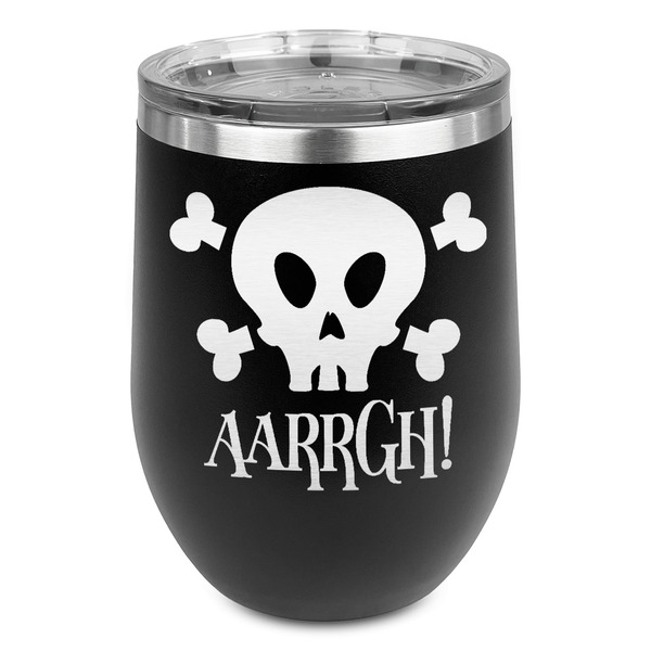 Custom Pirate Stemless Stainless Steel Wine Tumbler - Black - Single Sided (Personalized)