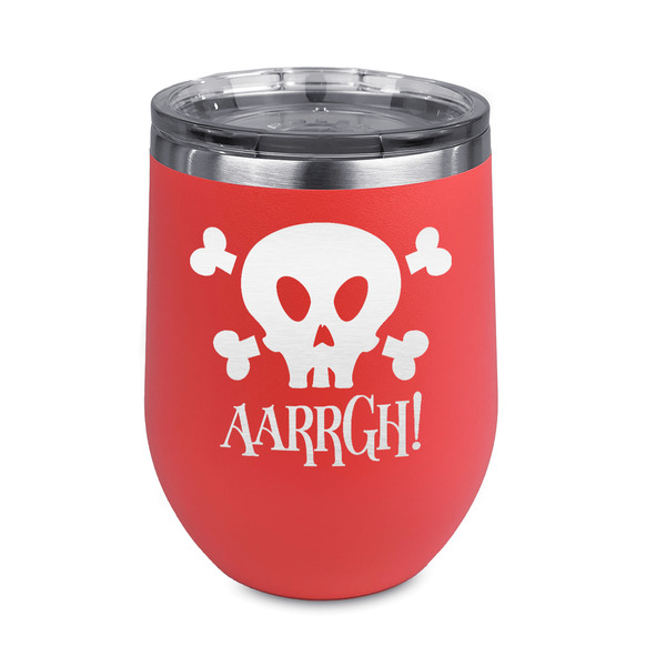 Custom Pirate Stemless Stainless Steel Wine Tumbler - Coral - Double Sided (Personalized)