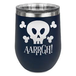 Pirate Stemless Stainless Steel Wine Tumbler - Navy - Double Sided (Personalized)