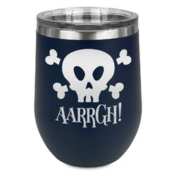 Pirate Stemless Stainless Steel Wine Tumbler - Navy - Single Sided (Personalized)