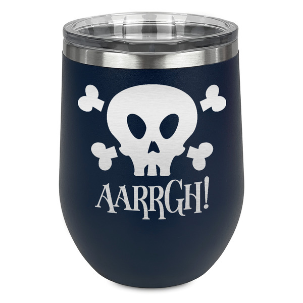 Custom Pirate Stemless Stainless Steel Wine Tumbler - Navy - Single Sided (Personalized)