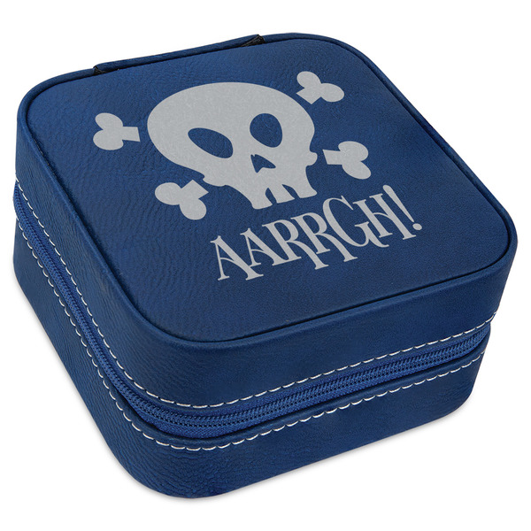 Custom Pirate Travel Jewelry Box - Navy Blue Leather (Personalized)