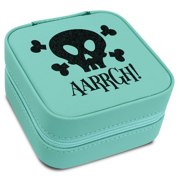 Custom Pirate Travel Jewelry Box - Teal Leather (Personalized)