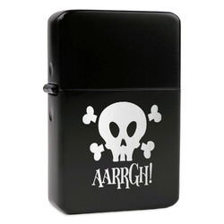 Pirate Windproof Lighter - Black - Double Sided & Lid Engraved (Personalized)