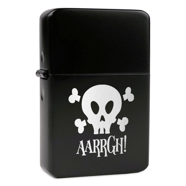 Custom Pirate Windproof Lighter - Black - Double Sided & Lid Engraved (Personalized)