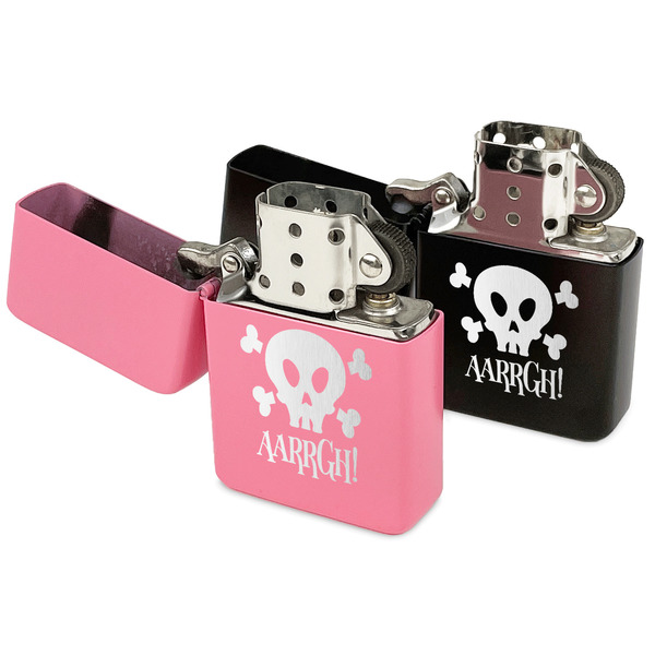 Pirate Windproof Lighters - Black & Pink - Open
