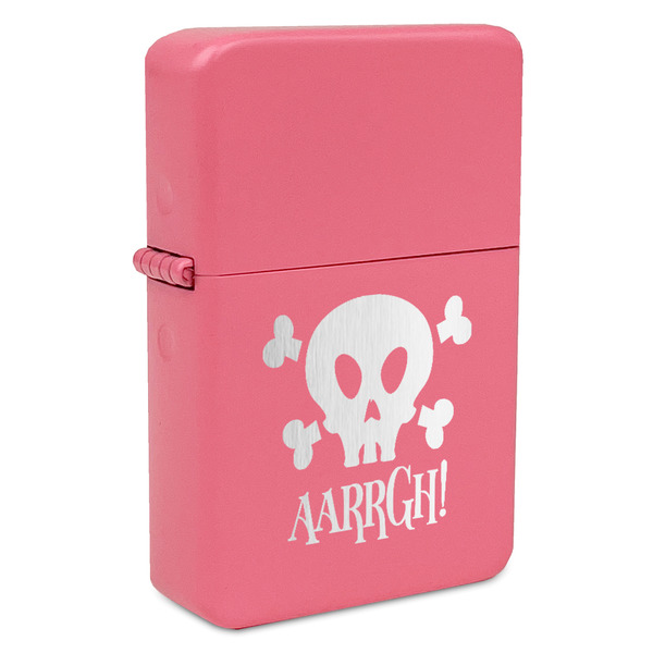 Custom Pirate Windproof Lighter - Pink - Single Sided & Lid Engraved (Personalized)