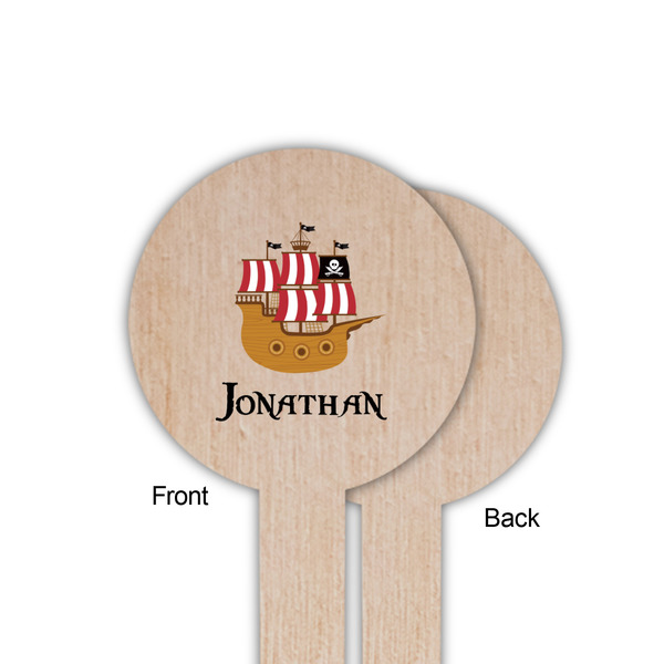 Pirate Wooden 6" Food Pick - Round - Single Sided - Front & Back