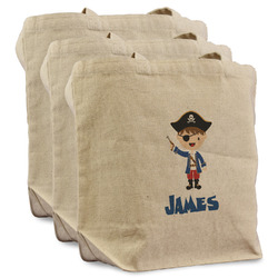 Blue Pirate Reusable Cotton Grocery Bags - Set of 3 (Personalized)