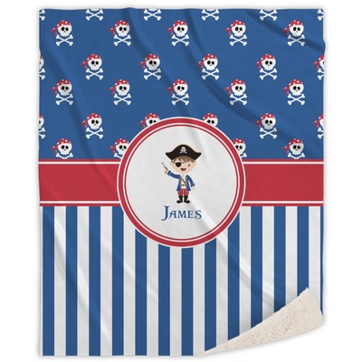 Blue Pirate Sherpa Throw Blanket (Personalized)