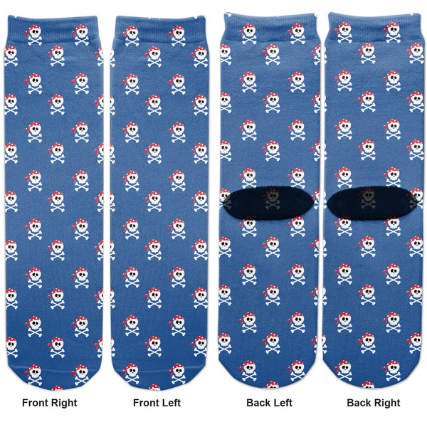 Blue Pirate Adult Crew Socks - Double Pair - Front and Back - Apvl