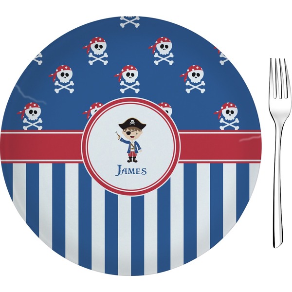Custom Blue Pirate 8" Glass Appetizer / Dessert Plates - Single or Set (Personalized)