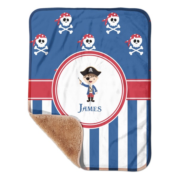 Custom Blue Pirate Sherpa Baby Blanket - 30" x 40" w/ Name or Text