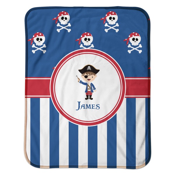 Blue Pirate Baby Sherpa Blanket - Flat