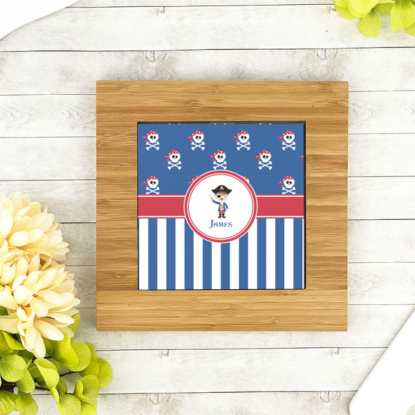 Blue Pirate Bamboo Trivet with 6" Tile - LIFESTYLE