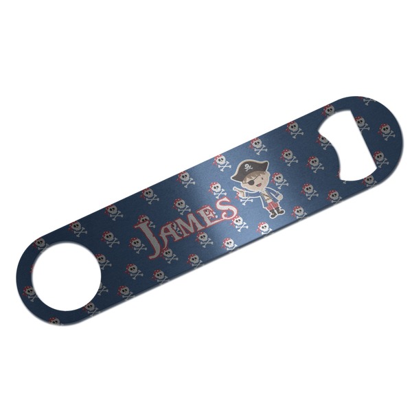 Custom Blue Pirate Bar Bottle Opener - Silver w/ Name or Text