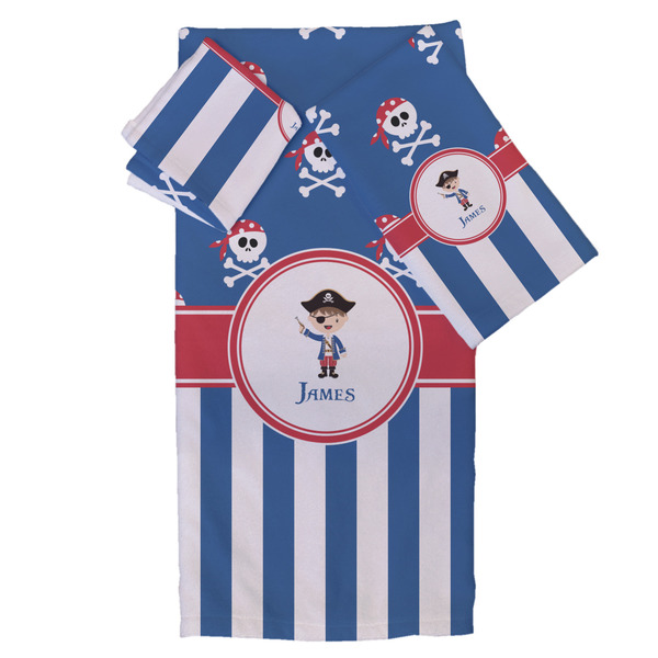 Custom Blue Pirate Bath Towel Set - 3 Pcs (Personalized)