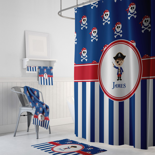 Blue Pirate Bath Towel Sets - 3-piece - In Context