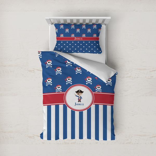 Custom Blue Pirate Duvet Cover Set - Twin (Personalized)