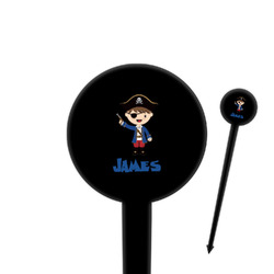 Blue Pirate 4" Round Plastic Food Picks - Black - Single Sided (Personalized)