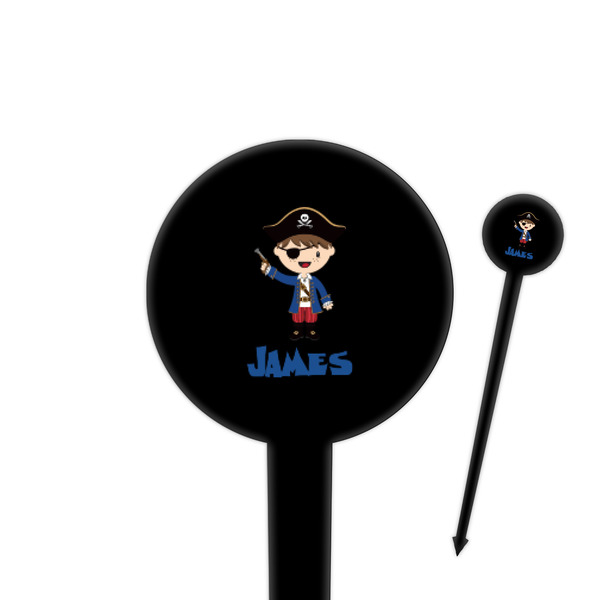 Custom Blue Pirate 4" Round Plastic Food Picks - Black - Double Sided (Personalized)