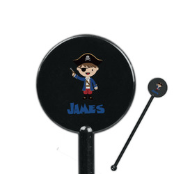 Blue Pirate 5.5" Round Plastic Stir Sticks - Black - Single Sided (Personalized)