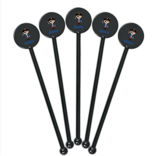Blue Pirate Black Plastic 5.5" Stir Stick - Round - Fan View
