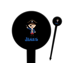 Blue Pirate 6" Round Plastic Food Picks - Black - Double Sided (Personalized)