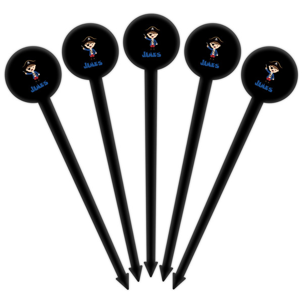 Blue Pirate Black Plastic 6" Food Pick - Round - Fan View