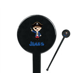 Blue Pirate 7" Round Plastic Stir Sticks - Black - Single Sided (Personalized)