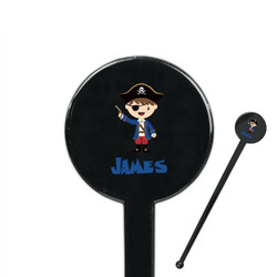 Blue Pirate 7" Round Plastic Stir Sticks - Black - Single Sided (Personalized)