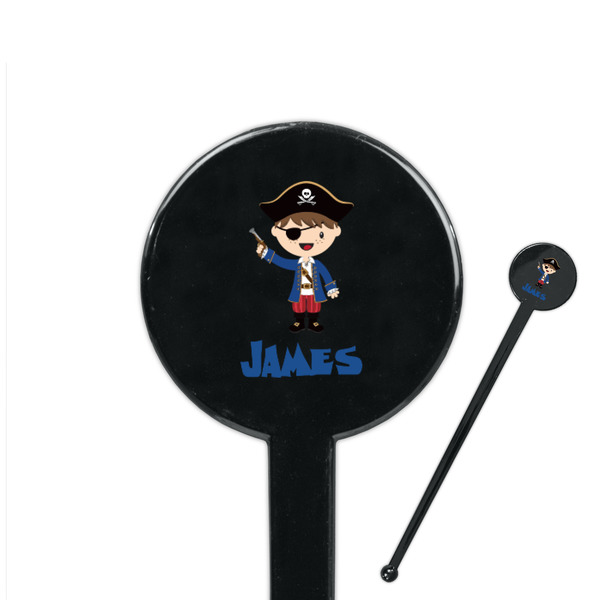 Custom Blue Pirate 7" Round Plastic Stir Sticks - Black - Single Sided (Personalized)