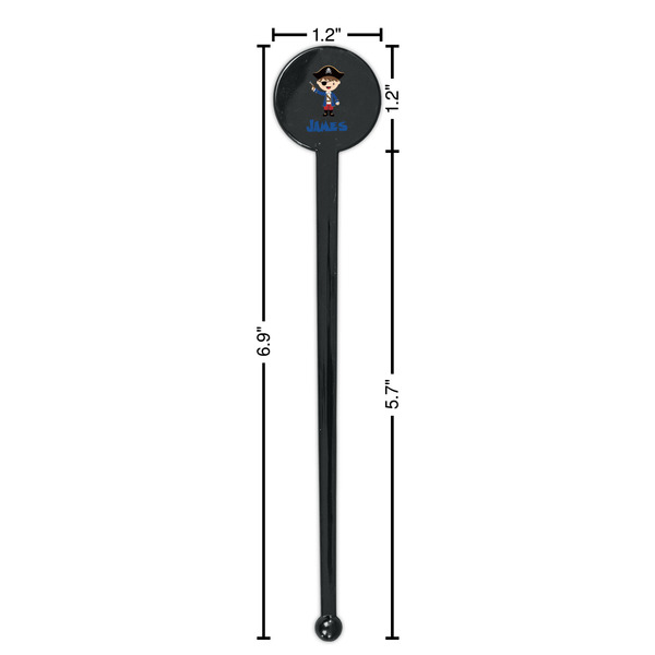 Blue Pirate Black Plastic 7" Stir Stick - Round - Dimensions