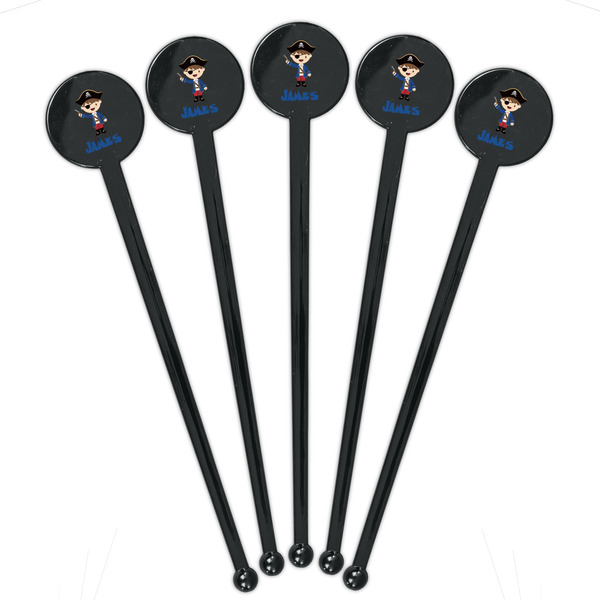 Blue Pirate Black Plastic 7" Stir Stick - Round - Fan View