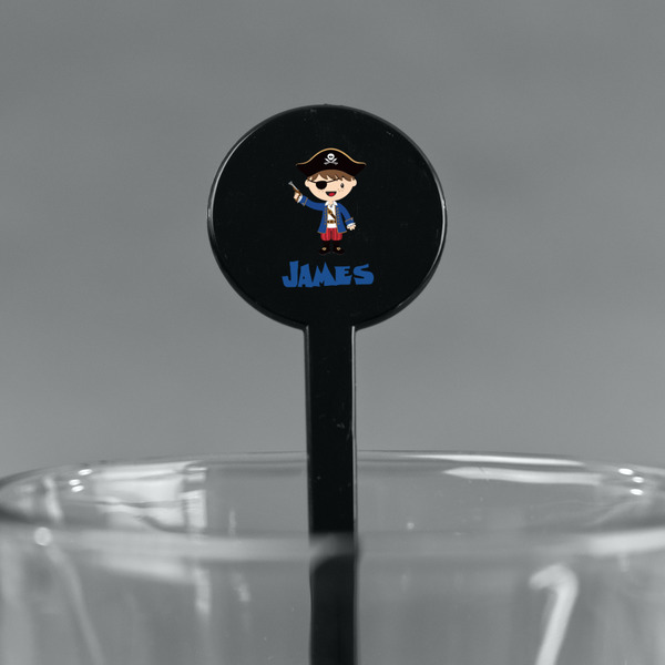 Blue Pirate Black Plastic 7" Stir Stick - Round - Main