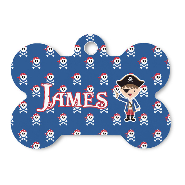 Custom Blue Pirate Bone Shaped Dog ID Tag (Personalized)