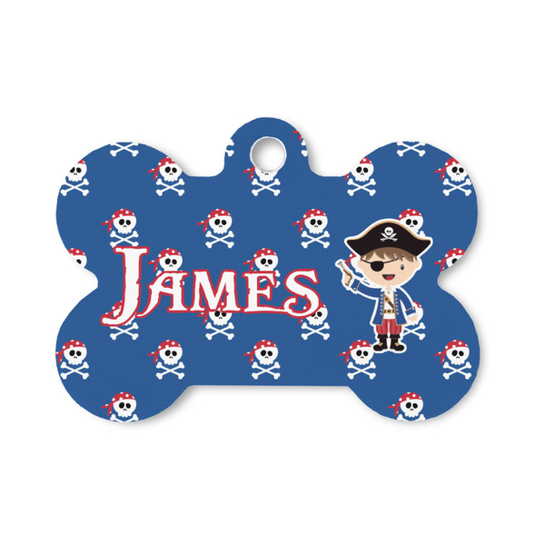 Custom Blue Pirate Bone Shaped Dog ID Tag - Small (Personalized)