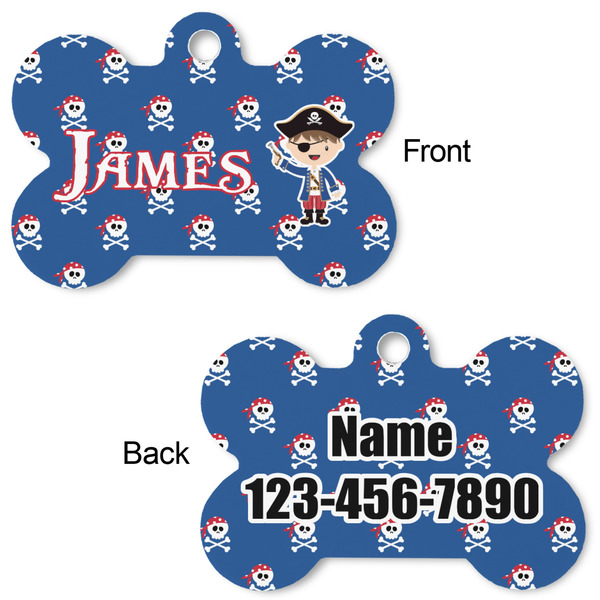 Blue Pirate Bone Shaped Dog Tag - Front & Back