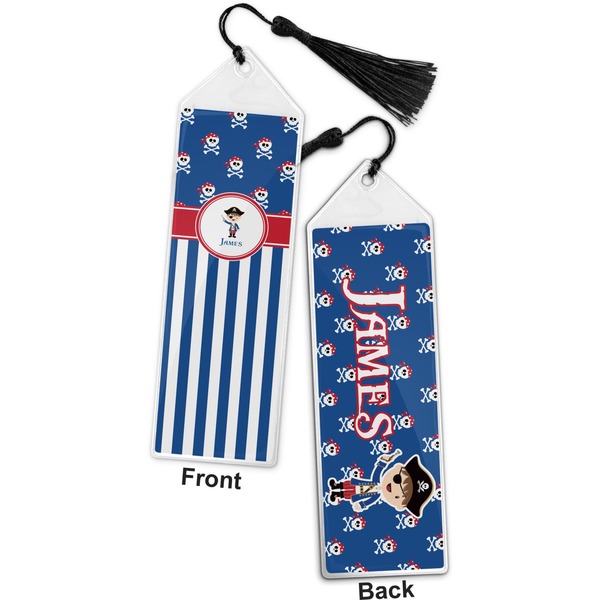 Blue Pirate Bookmark with tassel - Front and Back