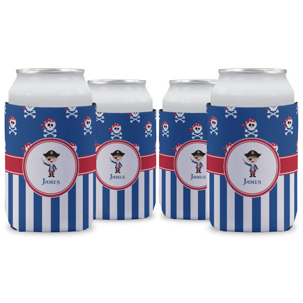 Custom Blue Pirate Can Cooler (12 oz) - Set of 4 w/ Name or Text