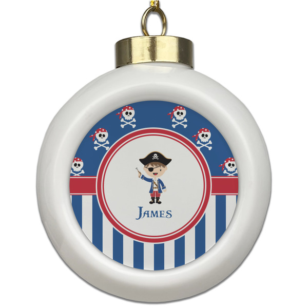 Custom Blue Pirate Ceramic Ball Ornament (Personalized)