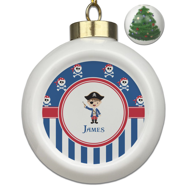 Custom Blue Pirate Ceramic Ball Ornament - Christmas Tree (Personalized)