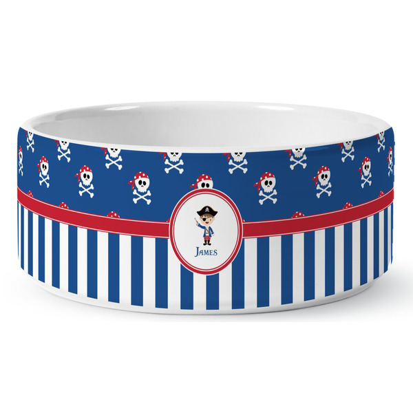 Blue Pirate Ceramic Dog Bowl - Medium - Front