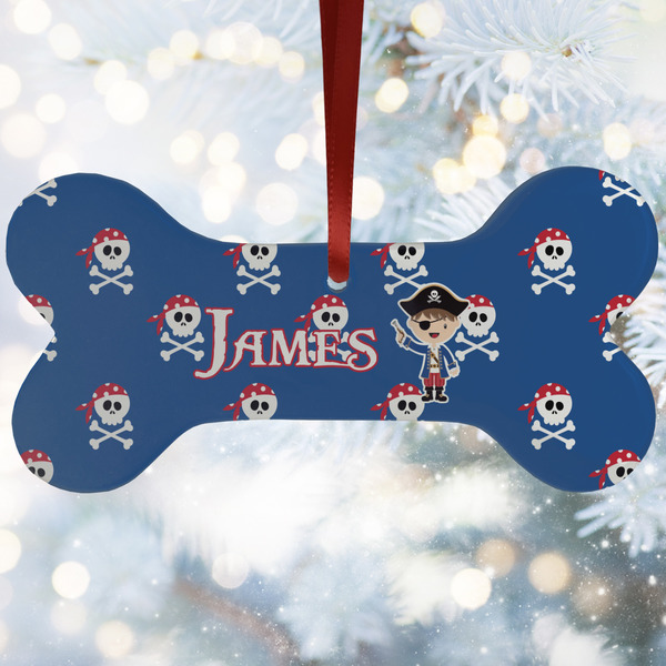 Custom Blue Pirate Ceramic Dog Ornament w/ Name or Text