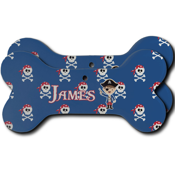 Custom Blue Pirate Ceramic Dog Ornament - Front & Back w/ Name or Text