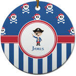 Blue Pirate Round Ceramic Ornament w/ Name or Text