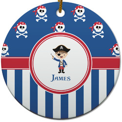 Blue Pirate Round Ceramic Ornament w/ Name or Text