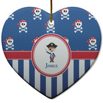 Blue Pirate Heart Ceramic Ornament w/ Name or Text