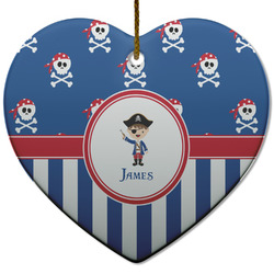 Blue Pirate Heart Ceramic Ornament w/ Name or Text