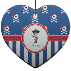 Blue Pirate Heart Ceramic Ornament w/ Name or Text